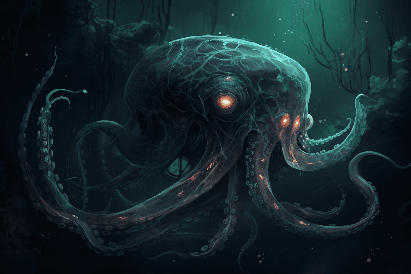 A digital painting of a deep sea creature, with tentacles and bioluminescent patterns evoking a sense of mystery and exploration.