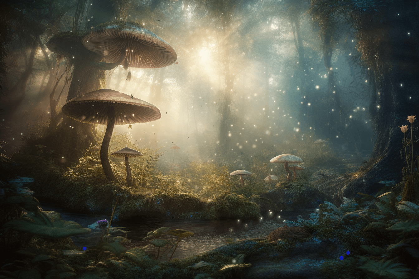 A dreamy forest scene with fairies