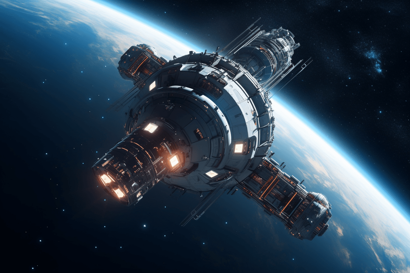 A futuristic spaceship crewed entirely by AInauts, traveling through the vast expanse of space on a mission of discovery.