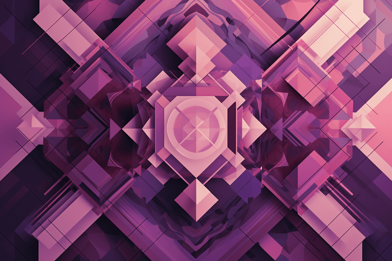 A geometric design in shades of purple and pink, inspired by the shape of a quantum computer