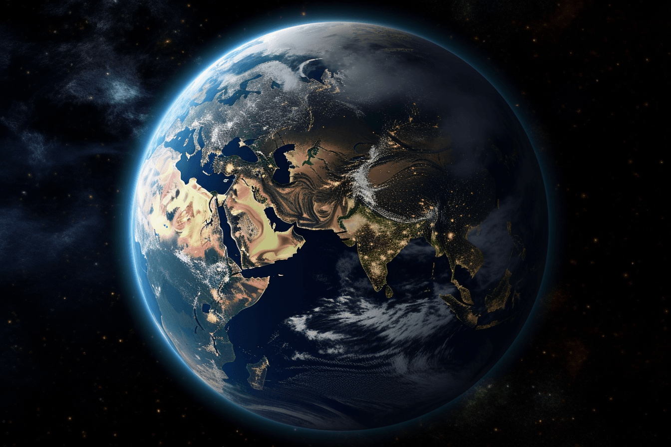 A photorealistic image of the Earth from space, with vibrant colors and intricate details.