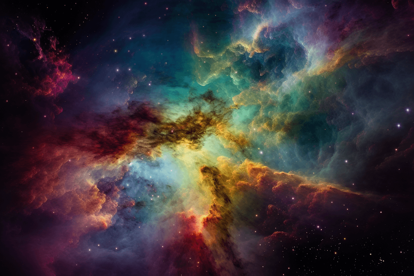 A realistic photograph of a nebula, with bright colors and intricate details that showcase the beauty of the universe.