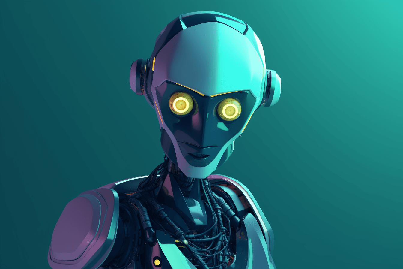 A stylized illustration of an AI-powered robot, with sleek and modern graphics and a minimalist color scheme.