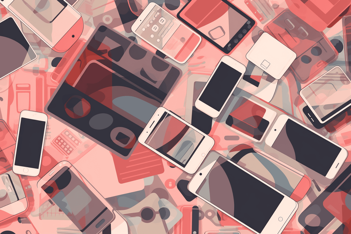 A wallpaper featuring a repeating pattern of sleek and modern digital devices, such as smartphones, tablets, and laptops.