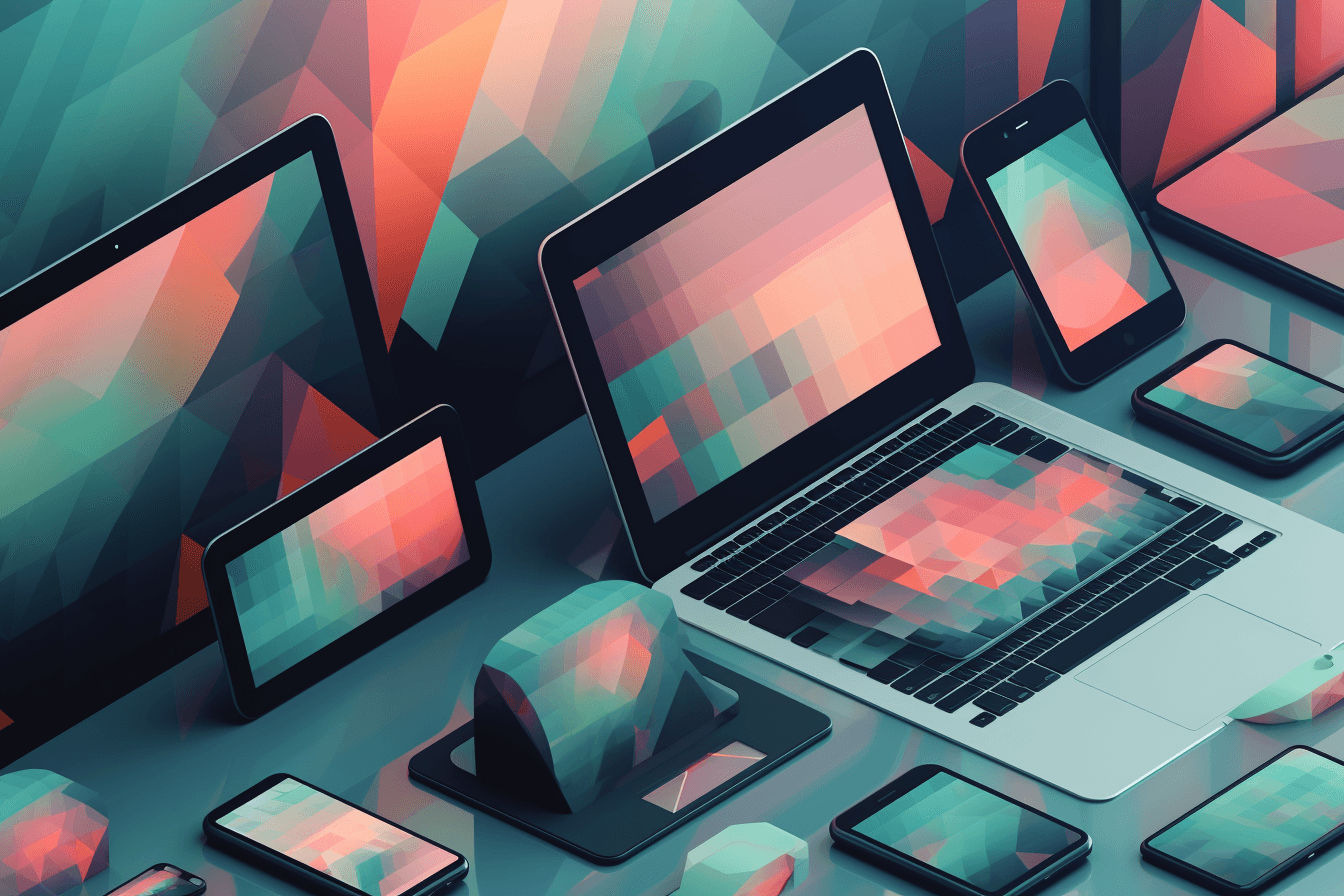 A wallpaper featuring a repeating pattern of sleek and modern digital devices, such as smartphones, tablets, and laptops, set against a gradient background.