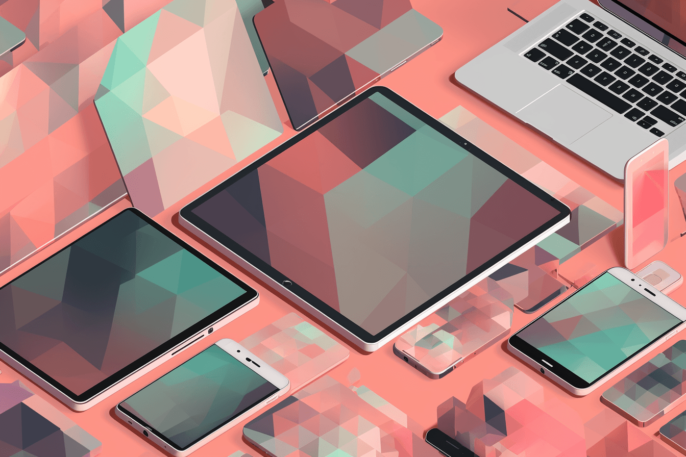 A wallpaper featuring a repeating pattern of sleek and modern digital devices, such as smartphones, tablets, and laptops, set against a gradient background.