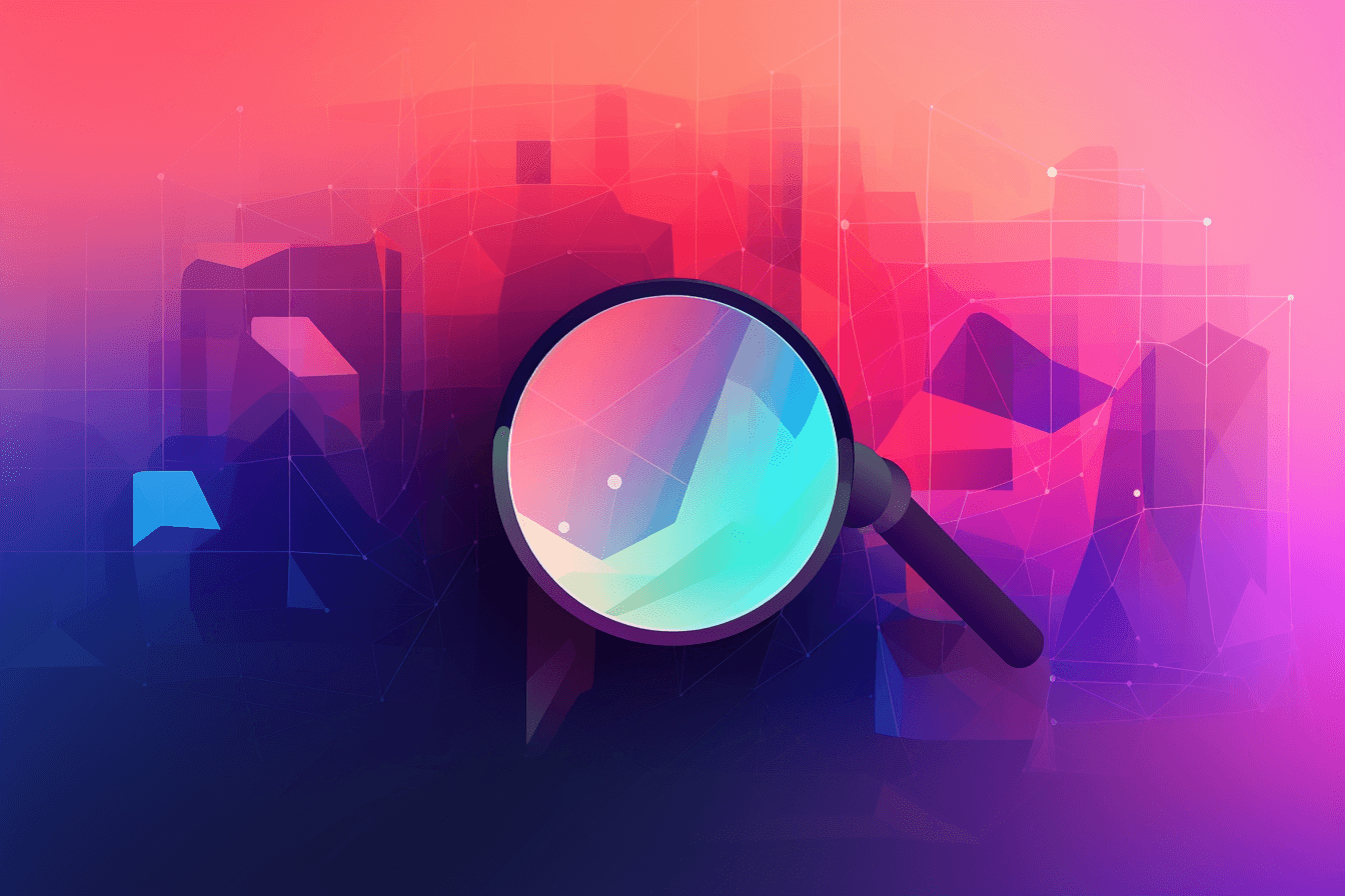 A wallpaper featuring an abstract illustration of an AI-powered search engine, with a minimalist and modern design, set against a gradient background.