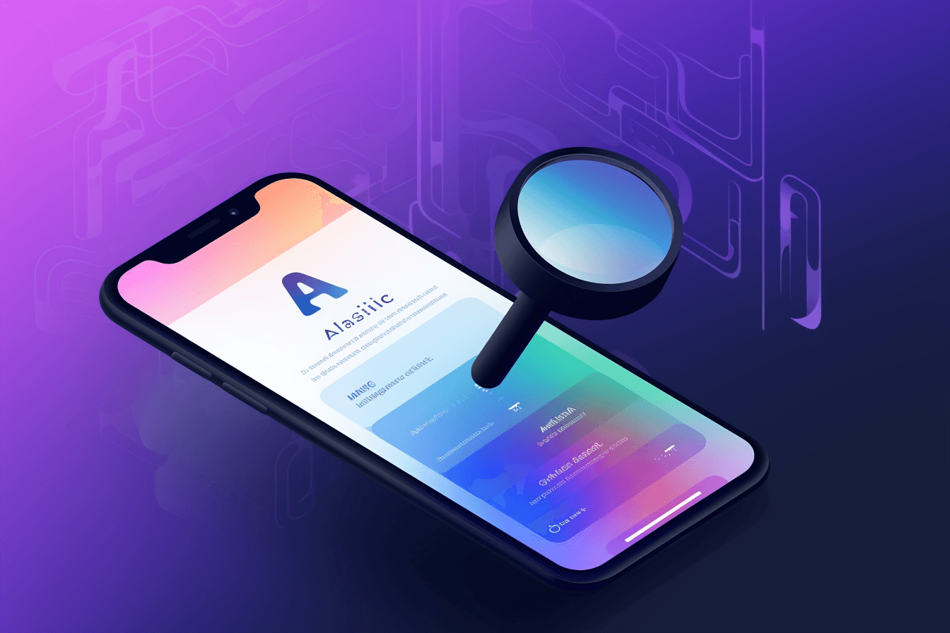 A wallpaper featuring an abstract illustration of an AI-powered search engine, with a minimalist and modern design, set against a gradient background.