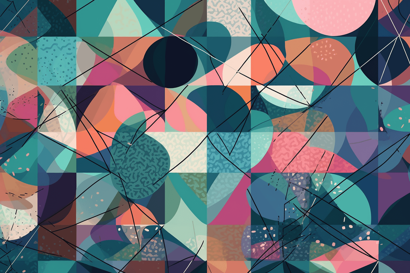 A wallpaper with a repeating pattern of abstract geometric shapes and patterns, inspired by web design trends and color schemes.