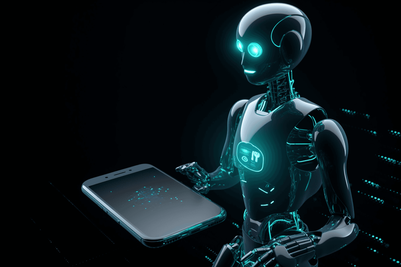 A wallpaper with a simple graphic of a virtual assistant or chatbot, with space for messages and alerts.