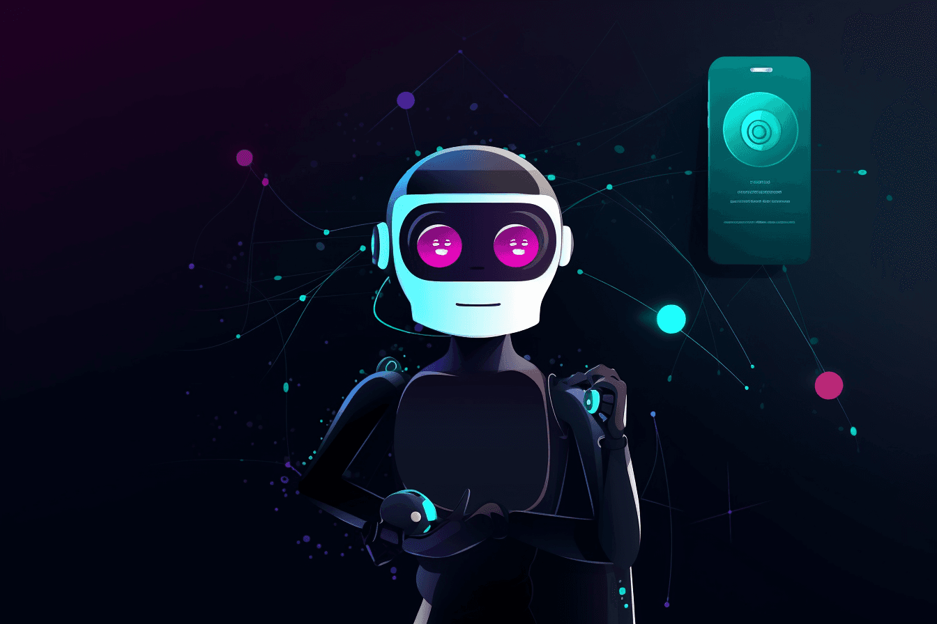 A wallpaper with a simple graphic of a virtual assistant or chatbot, with space for messages and alerts.