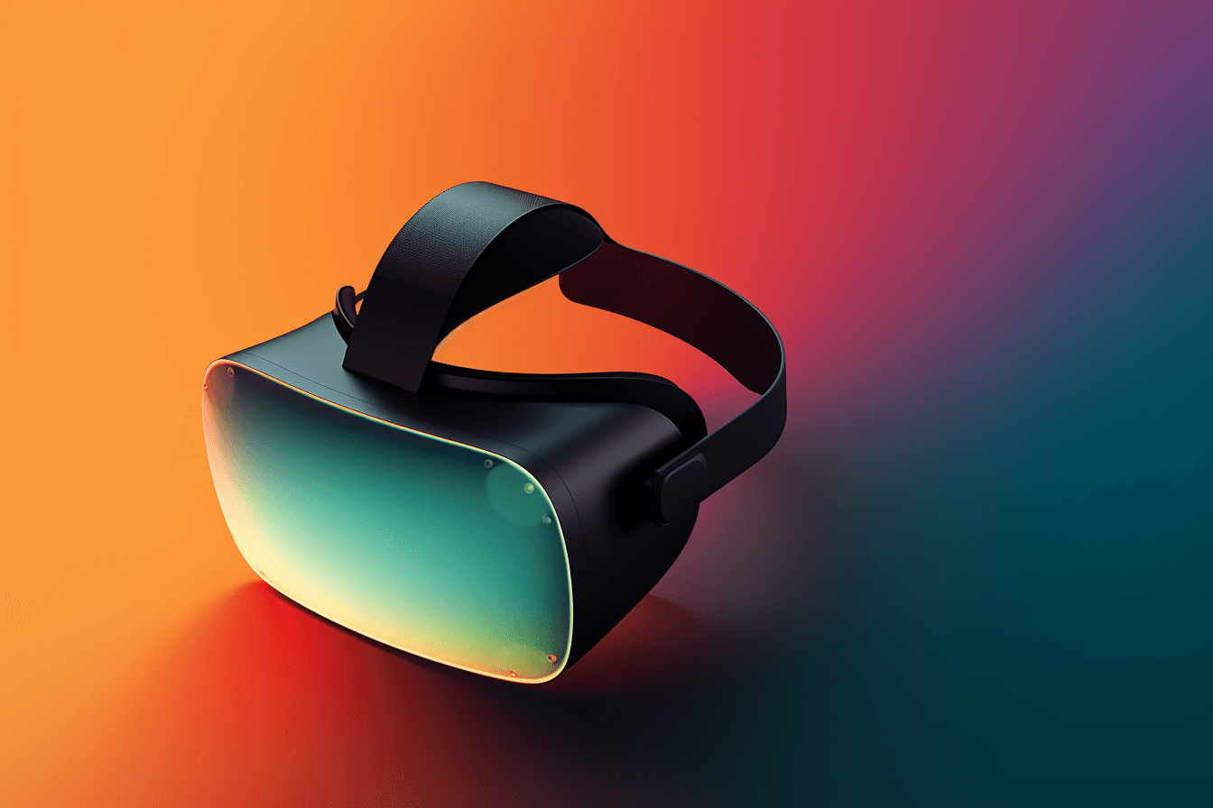 A wallpaper with a simple illustration of a virtual reality headset, against a gradient background of two contrasting colors.