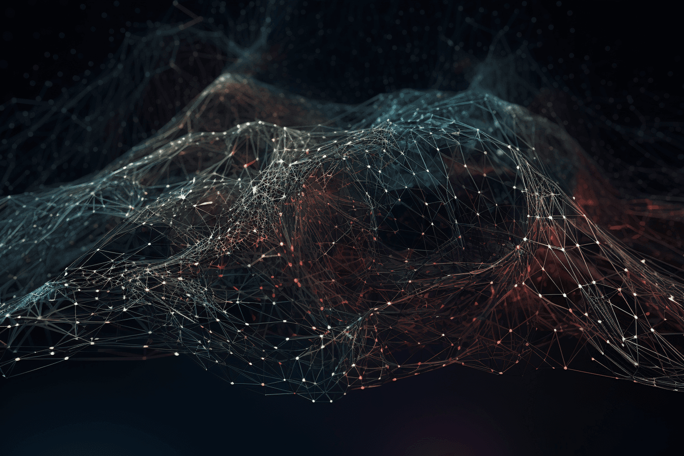 An abstract illustration of a neural network, with intricate lines and a dark and technological color palette.