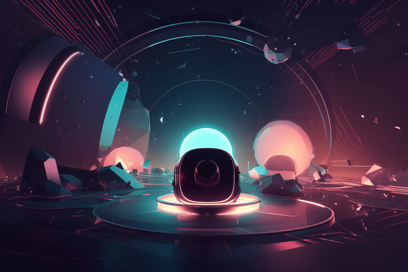 An abstract illustration of a virtual reality environment, with futuristic graphics and a minimalist color scheme.