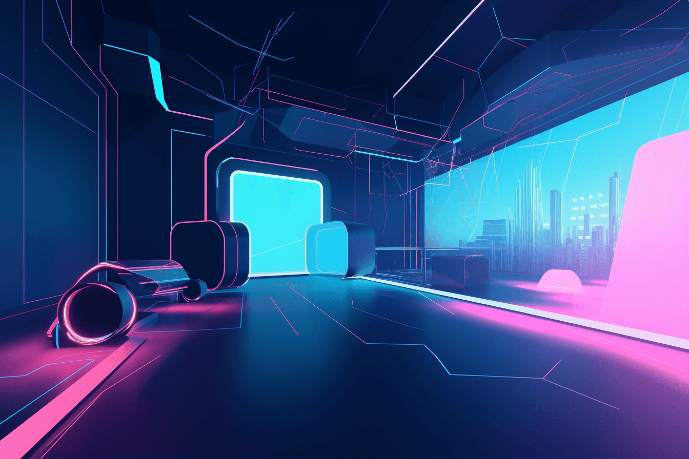 An abstract illustration of a virtual reality environment, with futuristic graphics and a minimalist color scheme.