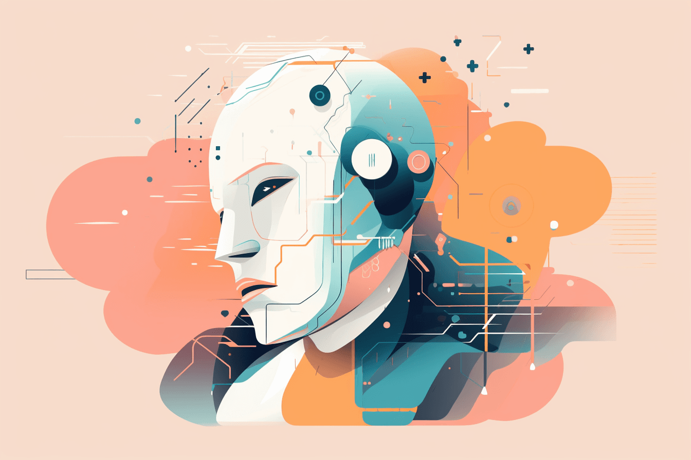 An abstract illustration of an AI-powered chatbot, with sleek and modern graphics and a minimalist color scheme.