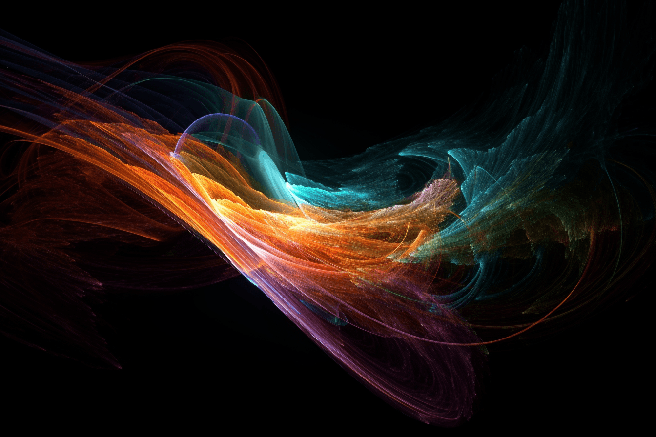 An abstract image of a comet passing through the solar system, with bright colors and swirling patterns that represent its trajectory.