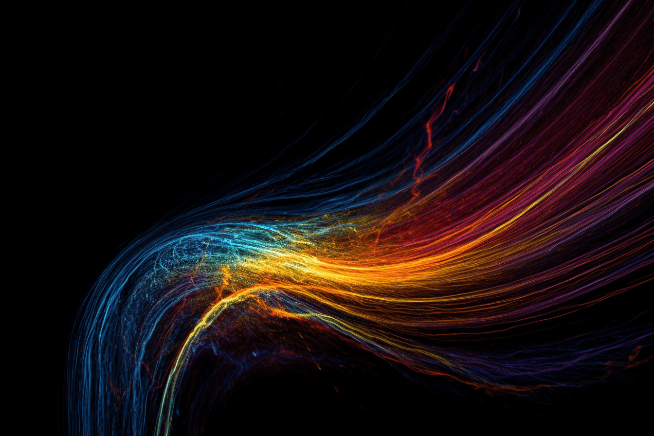 An abstract image of a comet passing through the solar system, with bright colors and swirling patterns that represent its trajectory.