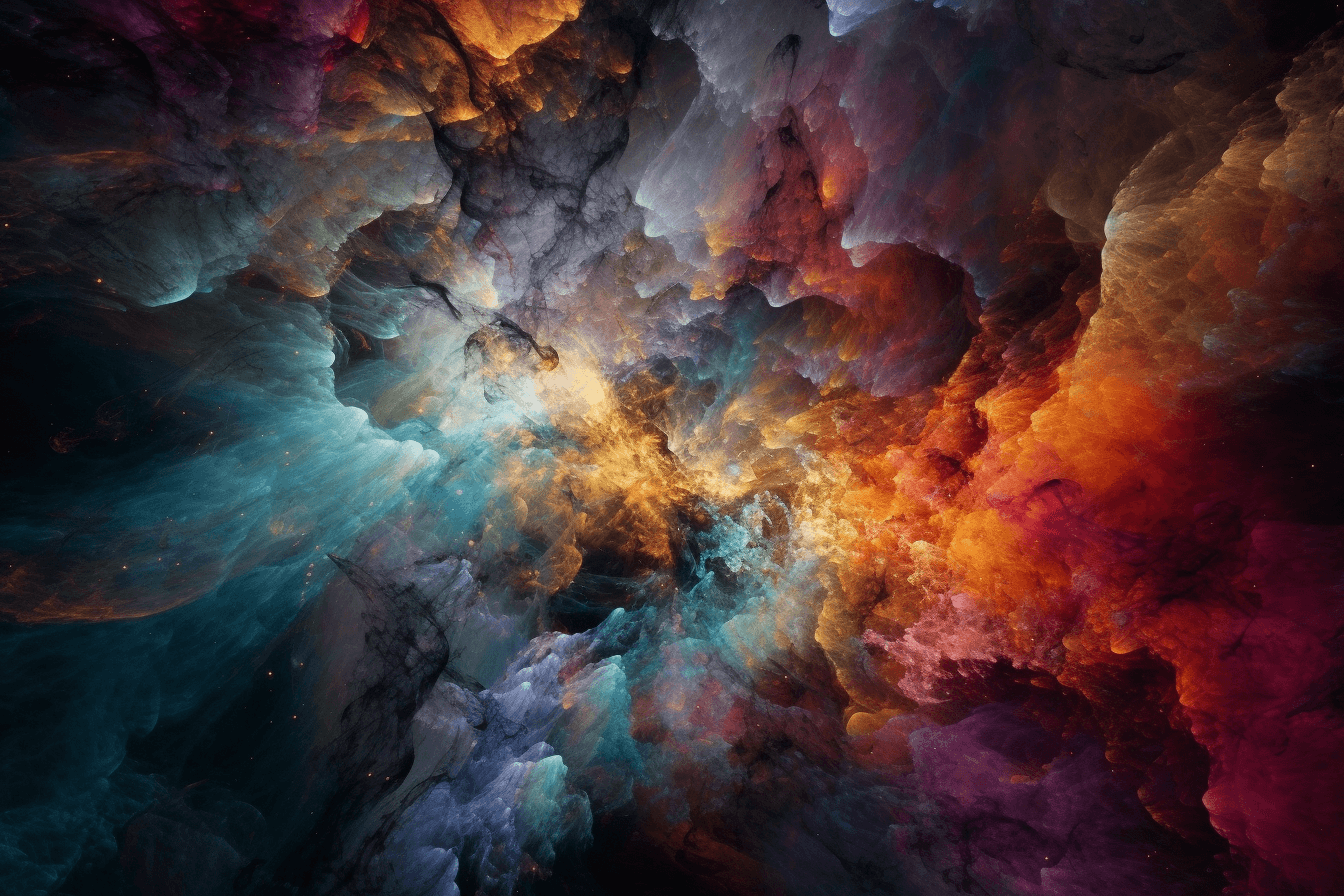 An abstract image of a nebula, with bright colors and intricate patterns representing the birth of stars.