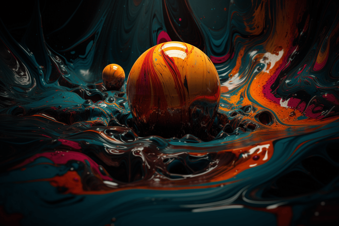 An abstract image of a planet's surface, with distorted shapes and vivid colors that create a surreal and otherworldly feel.