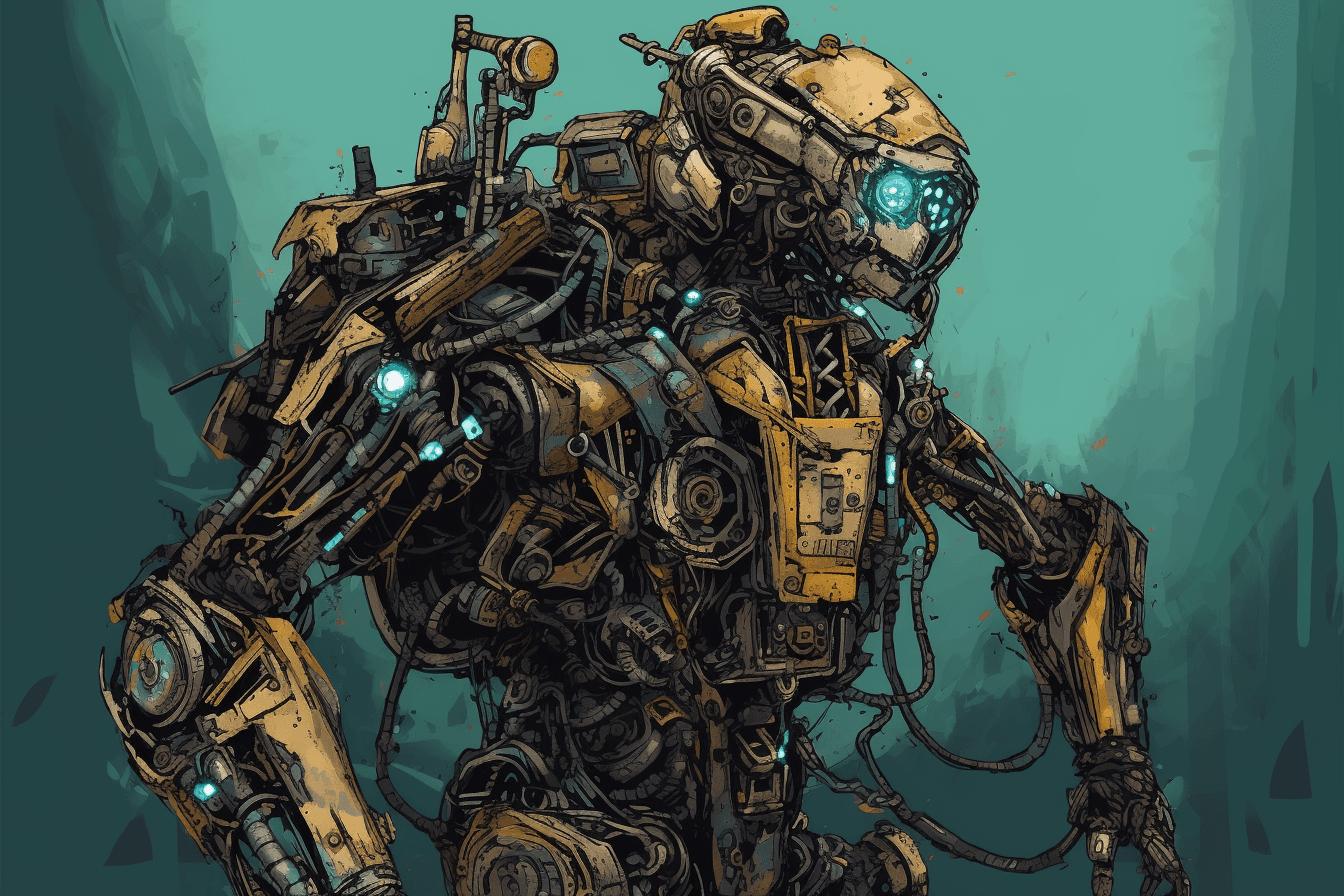 An illustration of a robotic explorer, with metallic textures and intricate details.