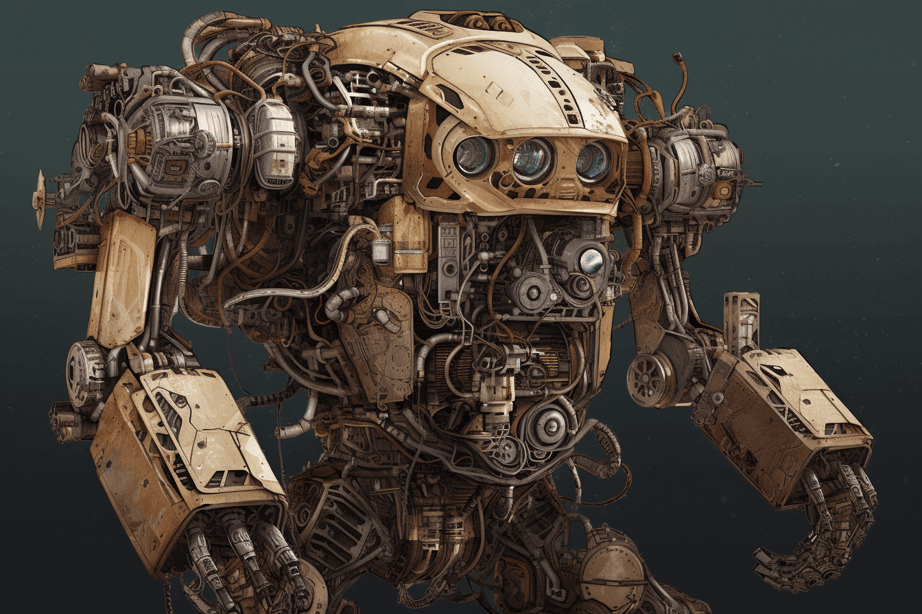 An illustration of a robotic explorer, with metallic textures and intricate details.